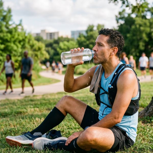 man drinking water