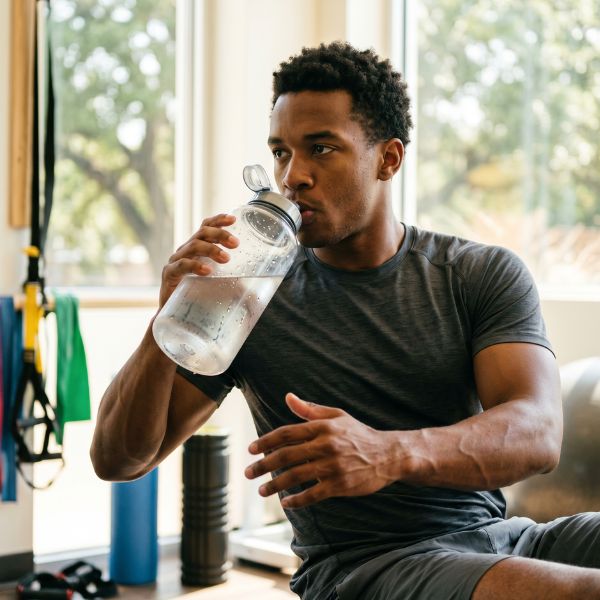 man drinking water