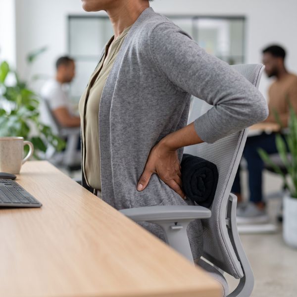 woman holding back