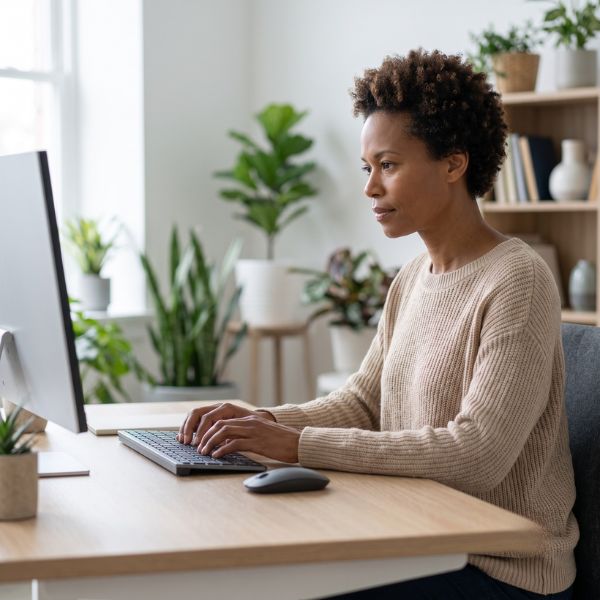 woman sitting at computer