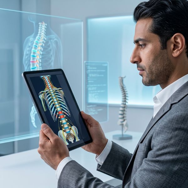man holding spine ipad