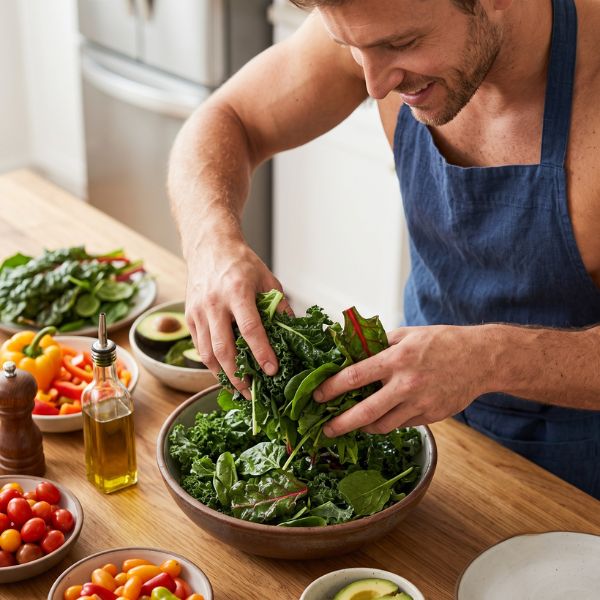 man making salad