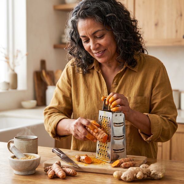 woman grating ginger