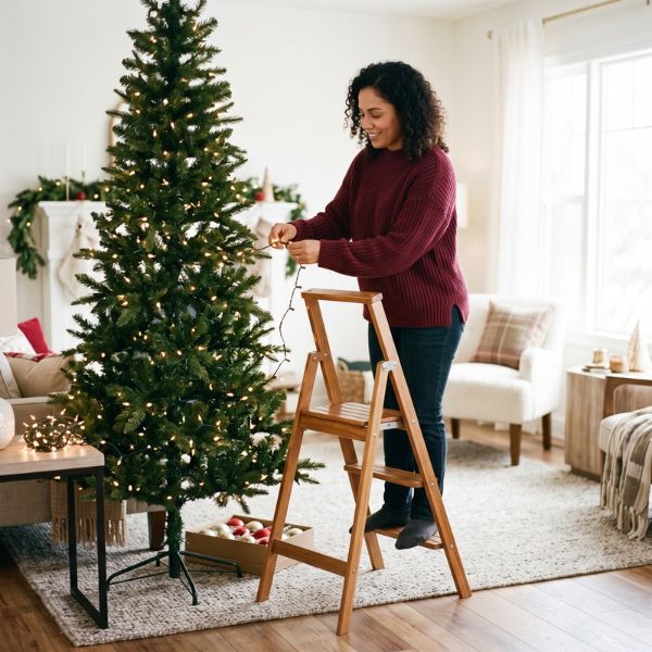 woman decorating tree